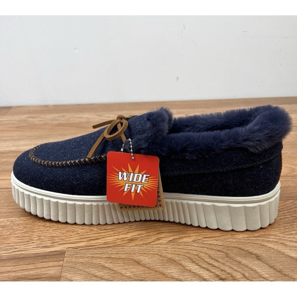 Skechers Cozy Ojai Moccasin Slippers in Navy Women's Size 11 Wide Fit NEW - Picture 4 of 11